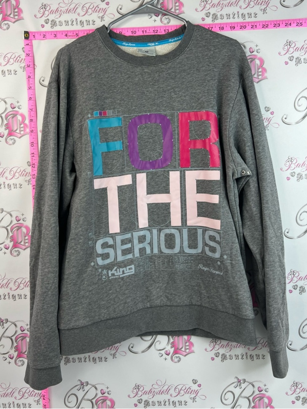King k sweater pull over Gray 'For The Serious' Graphic Sweatshirt purple pink